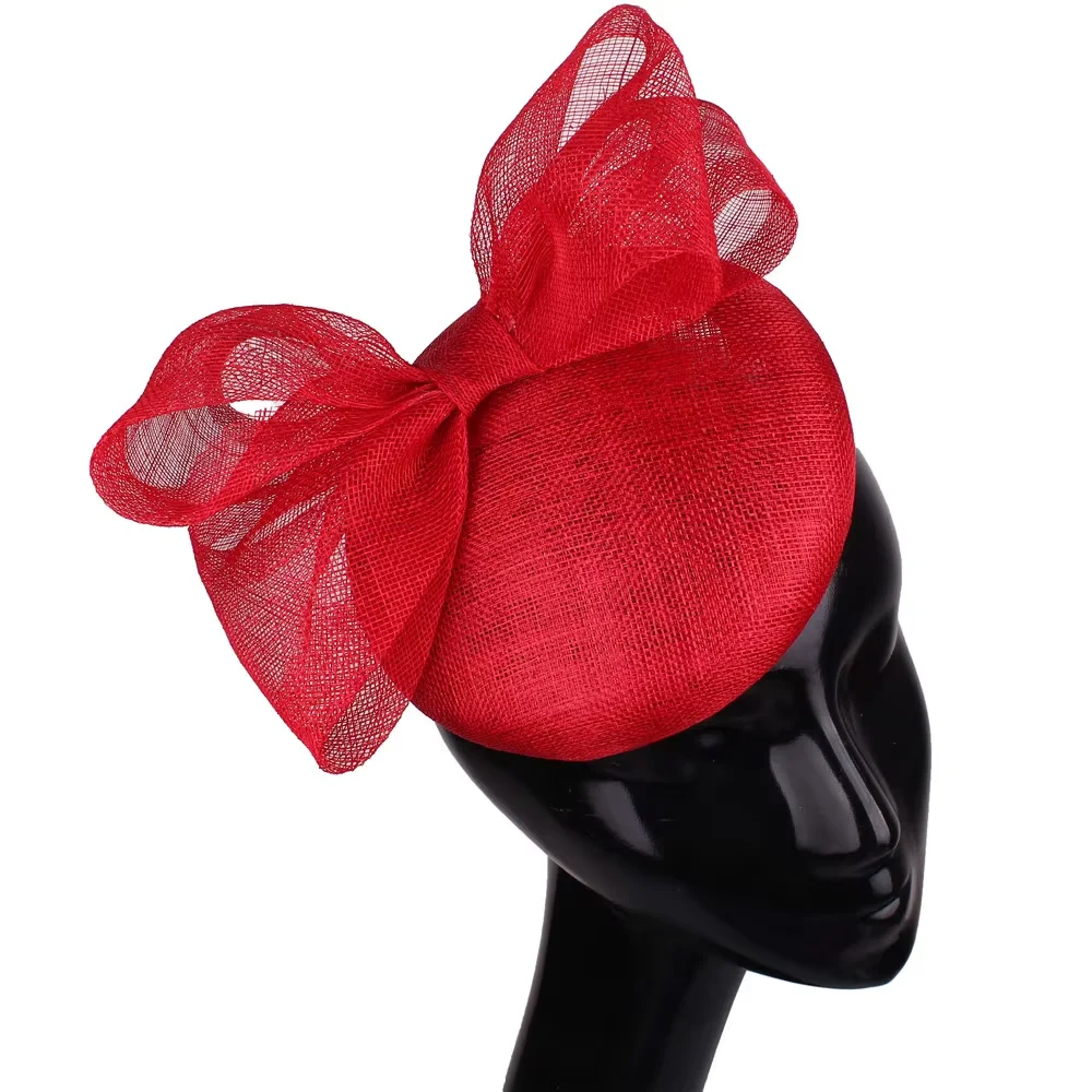 High Quality Sinamay Ladies Fascinator Hat Bow Headwear Cocktail Party Headpiece With Hairpin Bride Hair Accessories Headband view 3