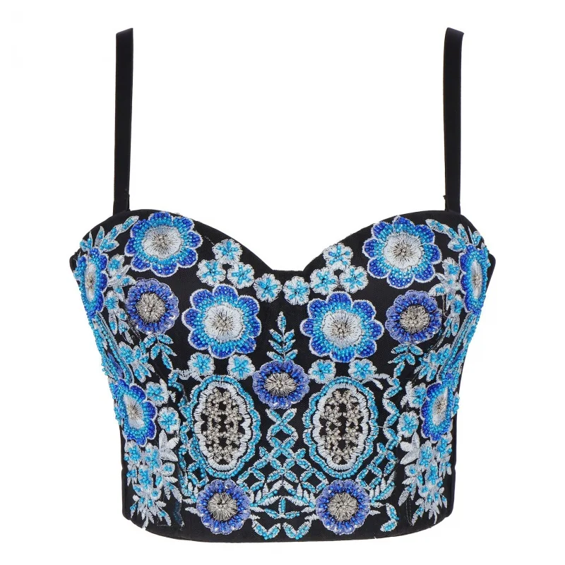 

Fashion ethnic hand-embroidery beaded shaping sexy girl top nightclub party cropped vest women wedding bralette plus size