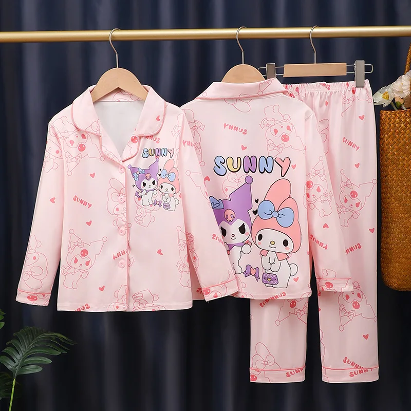 Kawaii My Melody Anime Children Pajamas Kuromi Pochacco Pompompurin Autumn Cardigan Lapel Set Cartoon Long-Sleeved Clothes Gifts