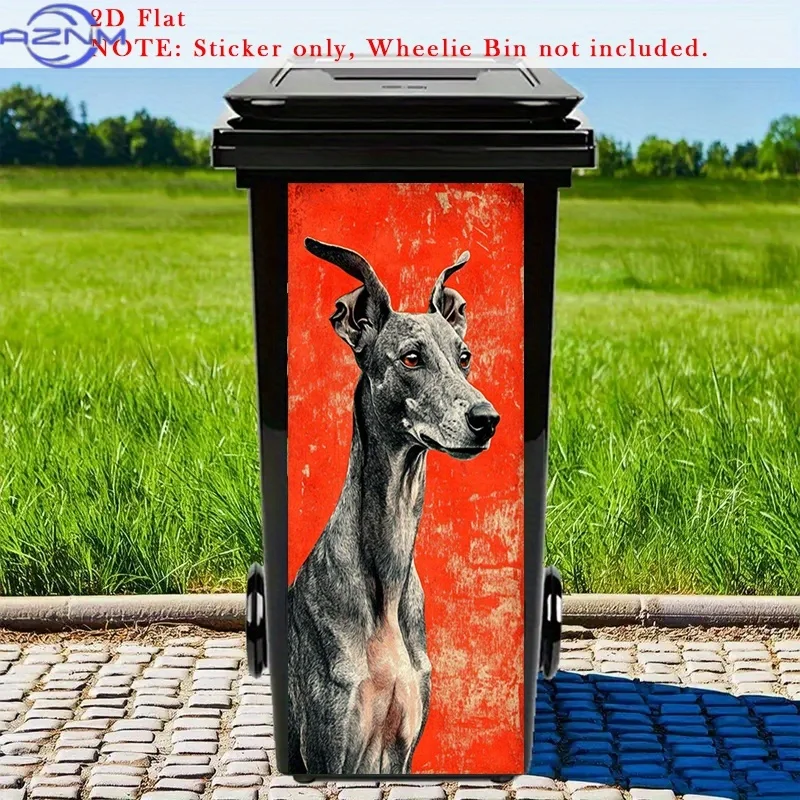 A Vintage Dog Portrait Sticker for Trash Bins - Featuring a Striking Red Background, This Self-Adhesive, Removable PVC Decorat