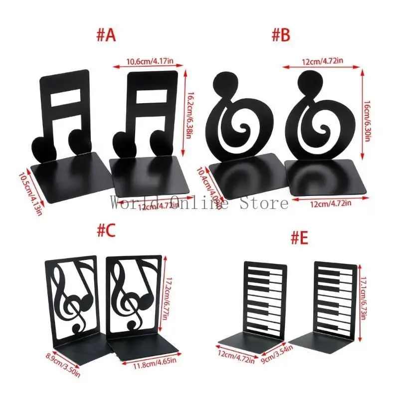 2PCS COURIED MUSICAL NOTE Book End For Shelves Desks Bureau Hourd Duty Metal Berder 87HC