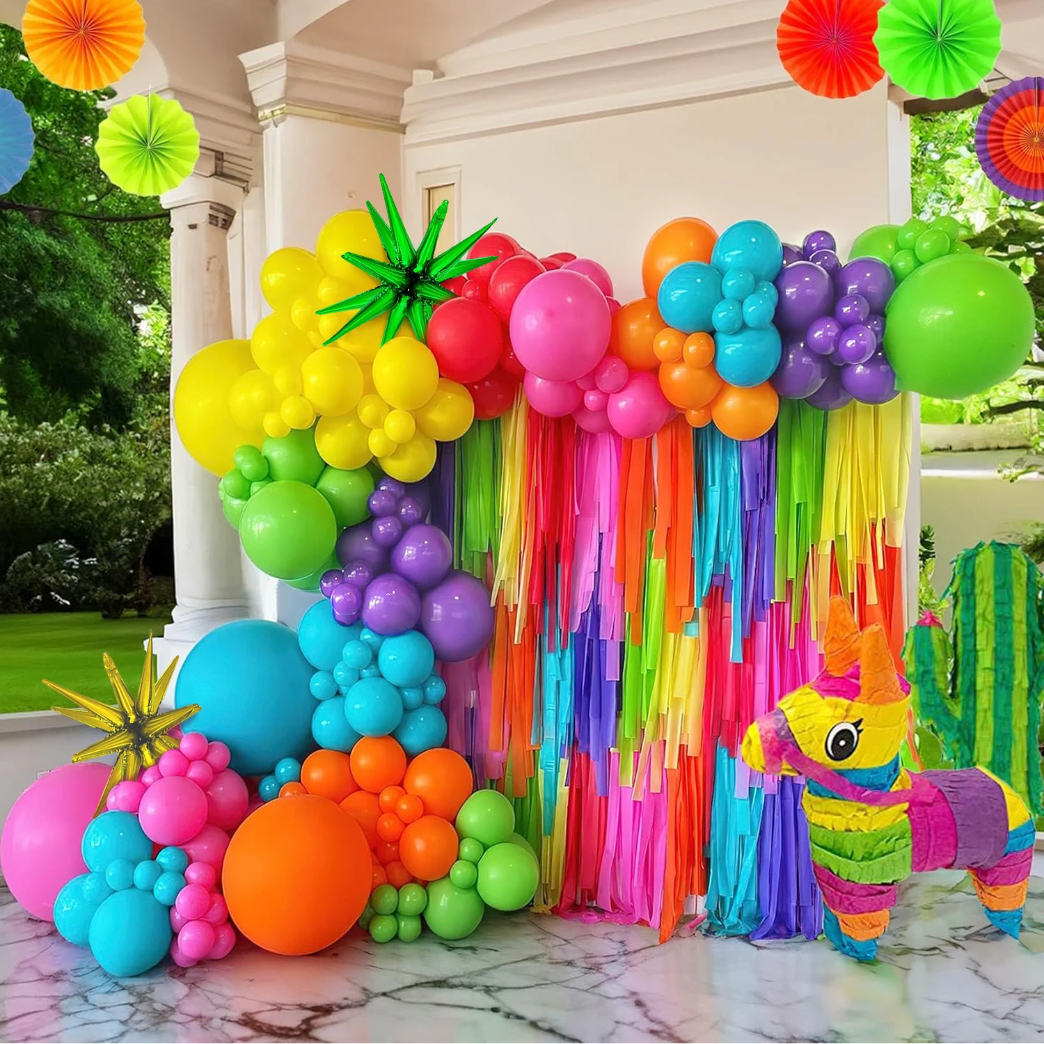 Mexican Carnival Colorful Rainbow Balloon Garland Arch Set 130 Pieces Mexican Independent Theme Holiday Birthday Shower Party Supplies Decoration