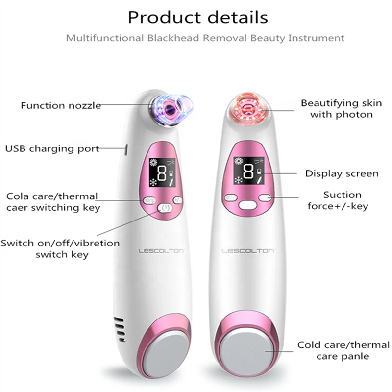 5 in 1 ไฟฟ้า สิวหัวดํา สิวสูญญากาศ Blackhead Remover เย็นร้อน Care มัลติฟังก์ชั่ไฟฟ้า Pore CLEANER Beauty Home Use