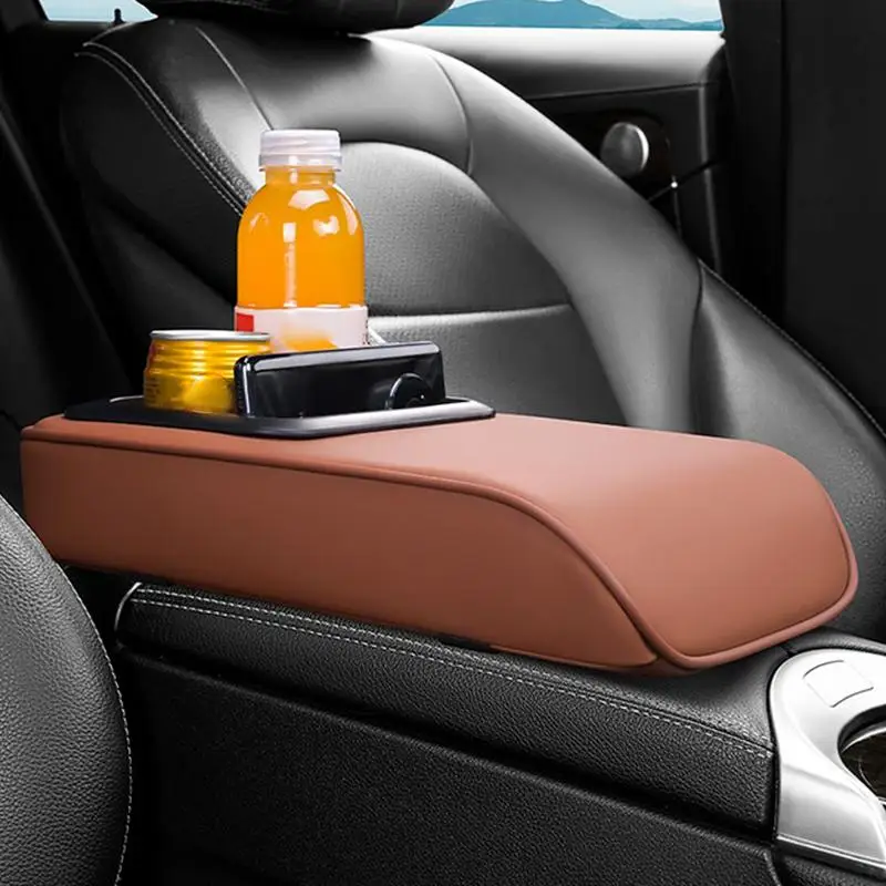 Car Center Console Cover Leather Armrest Heightening Pad Multifunctional Automotive Interior Arm Rest Cushion with Cup Organizer