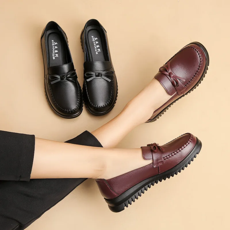 2023 Spring Autumn New Genuine Leather Shoes Woman Slip On Oxford Shoes Women Flats Casual Shoes Ladies Breathable Shoes