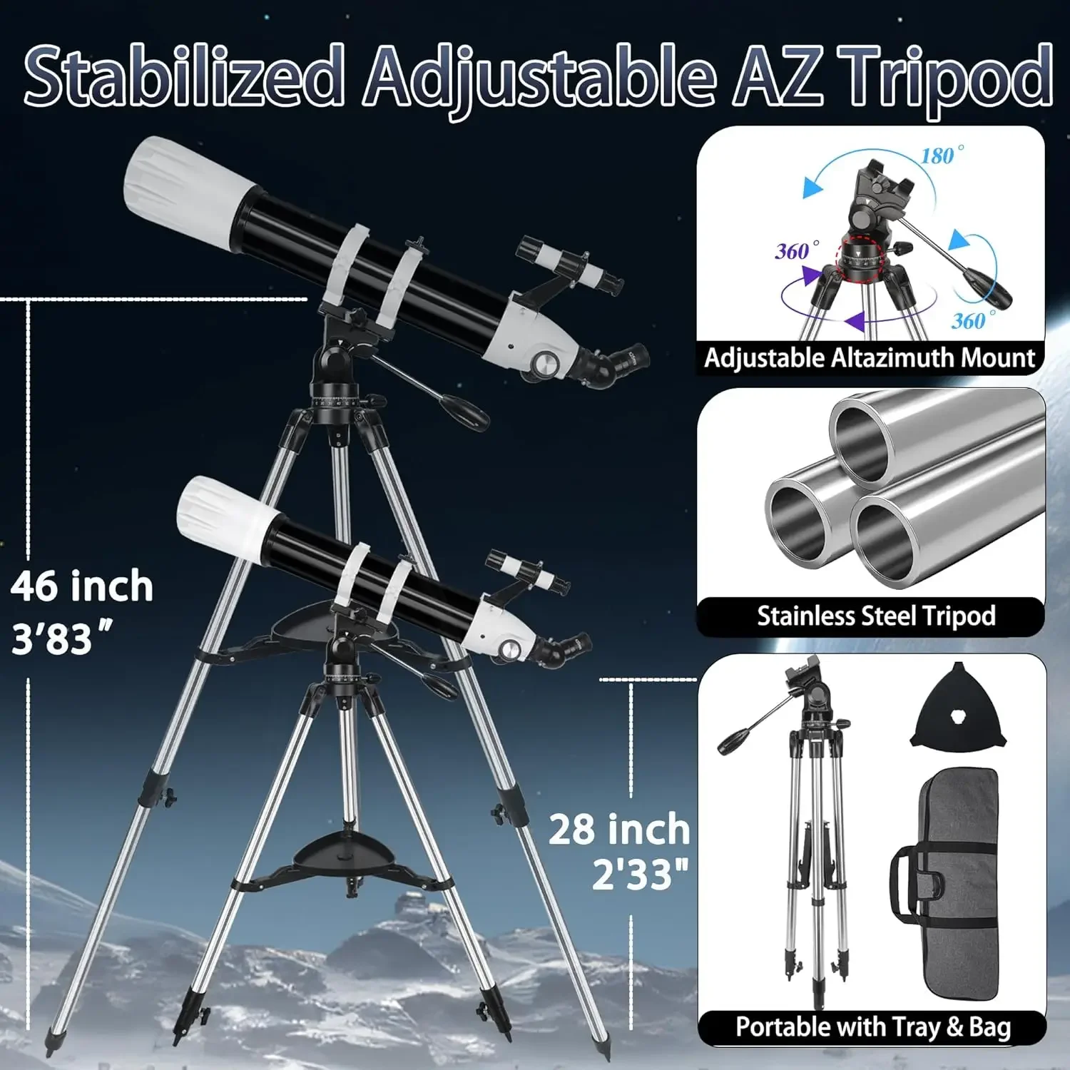 Telescopio refractor astronómico de 90 mm con apertura de 900 mm para adultos de alta potencia - Telescopios profesionales multicapa f