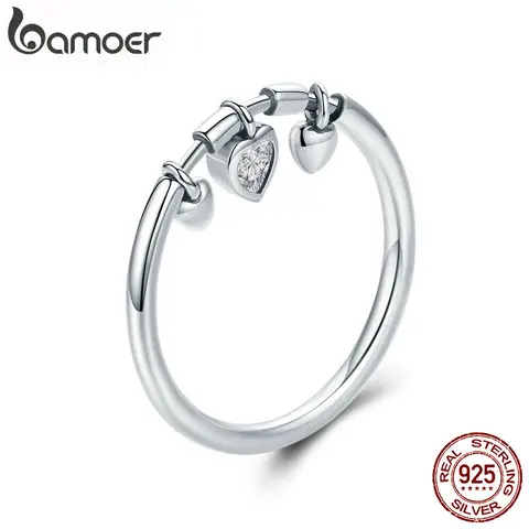 Sterling Silver Heart Ring with CZ bamoer