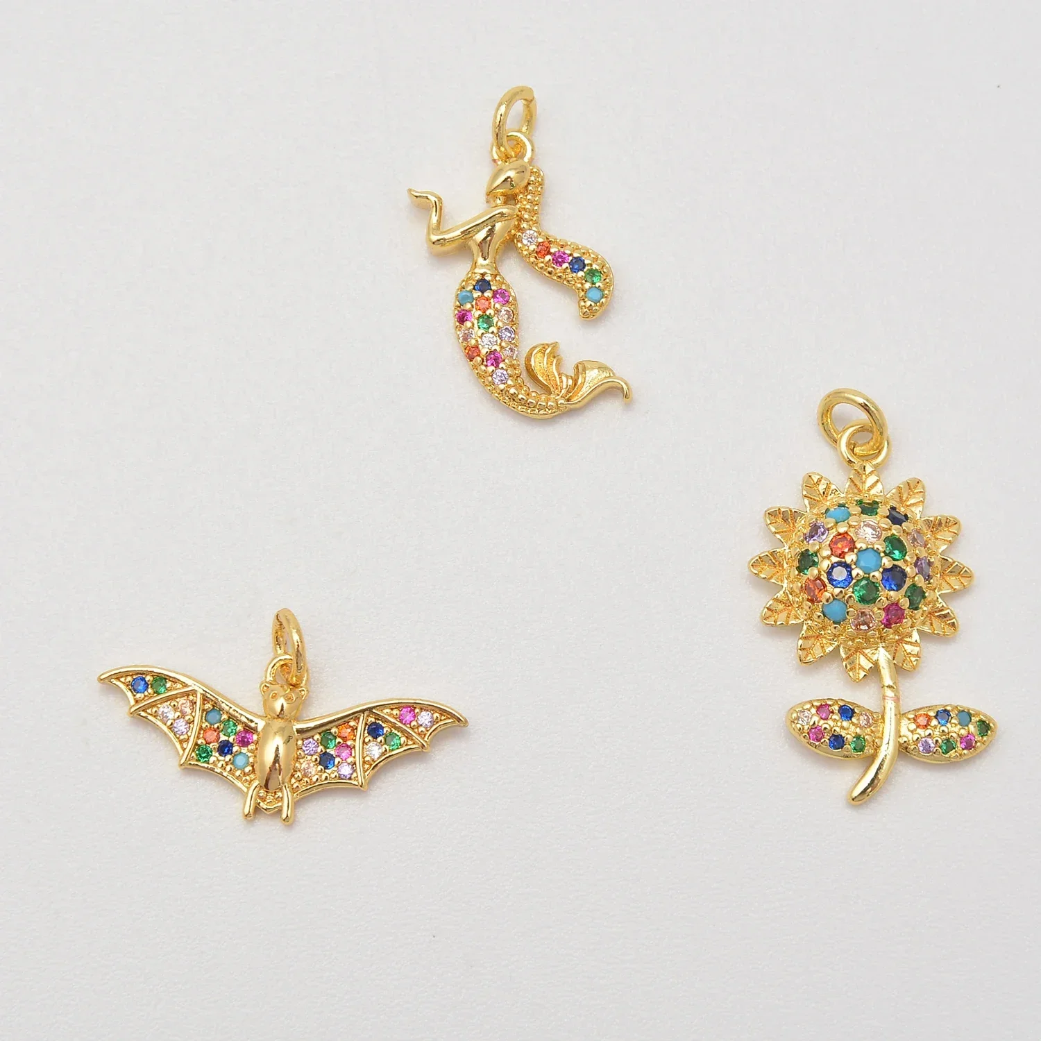 7 Pcs Colorful Zircon Pendant DIY Necklace Earring Jewelry Accessorie Lightning Satellite Star Unisex Bat Flower Mermaid Charm