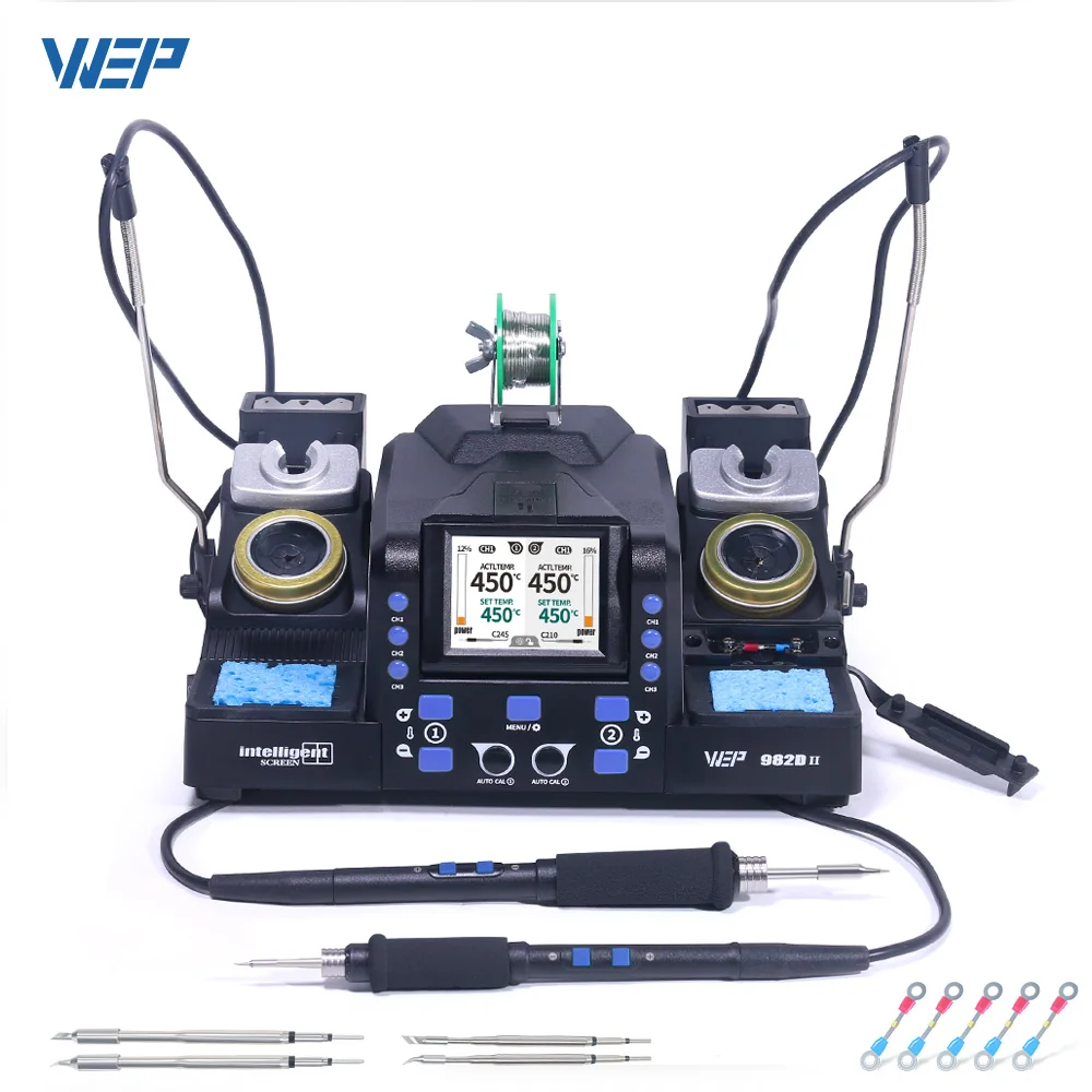 WEP 982D-II Precision Soldering Iron Station 210 245 Dual Iron LCD Digital Display Welding Rework Station For Phone Repair Tool