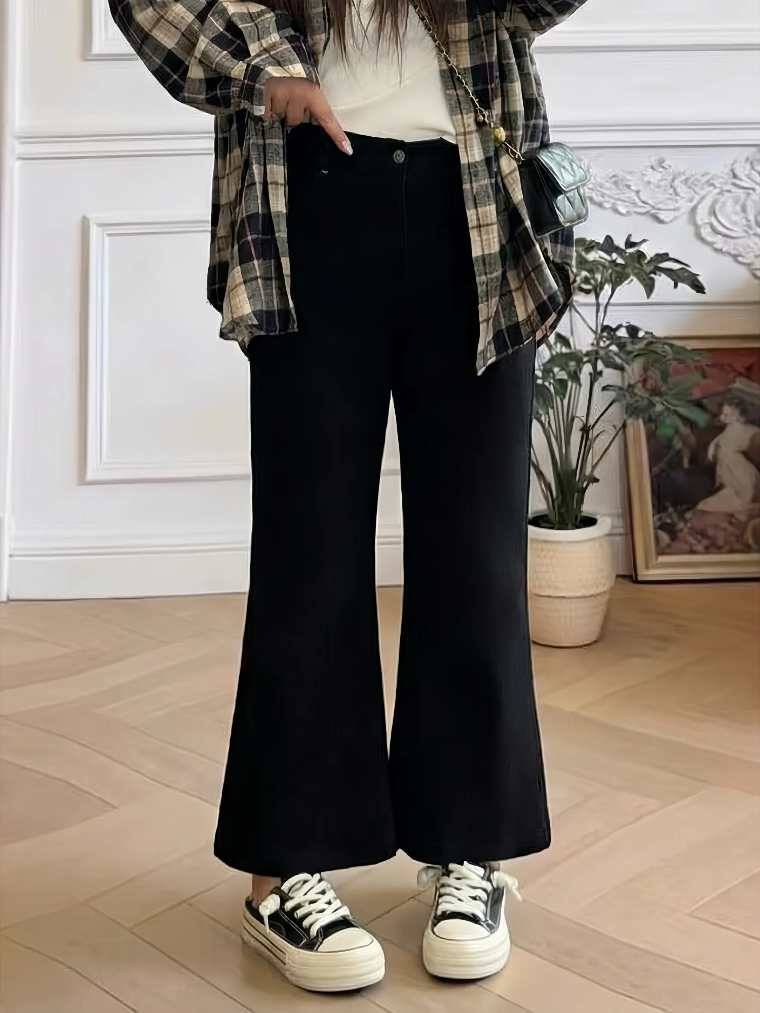 

High Waist Wide Leg Jeans plus Size Women's Casual Spring Fashion Slimming Commute Style Cotton Blend Bell Bottom Pants