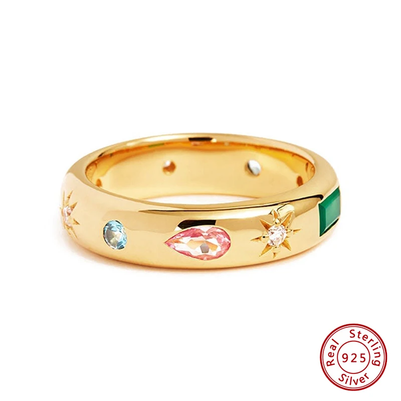 

925 Sterling Silver Original Certificate Colorful Zircon Ring For Women Luxury Fashion Free Shipping Jewelry