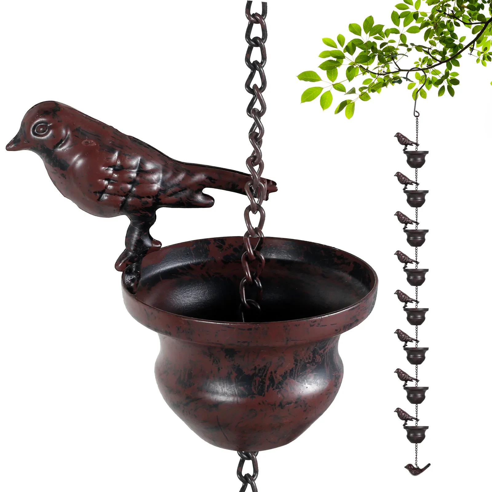 240cm Metal Rain Chain Hanging Birds Rain Catcher Decorative for Home Outdoor Garden Gutter Roof Downspout Tool New