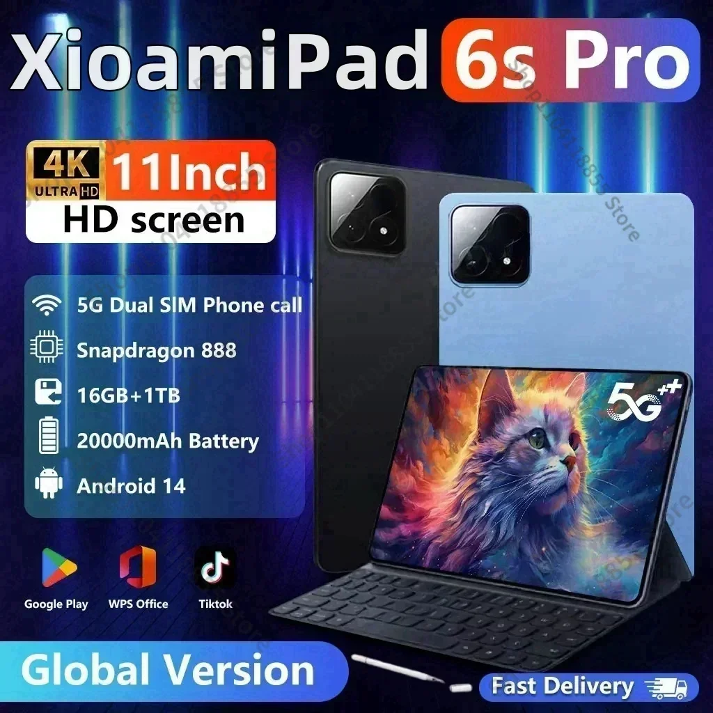 

2024 НОВЫЙ оригинальный планшет Pad 6S Pro 11 дюймов HD 4K Android 14 16 ГБ + 1 ТБ 20000 мАч 5G Dual SIM Bluetooth WiFi GPS WPS Планшетный ПК