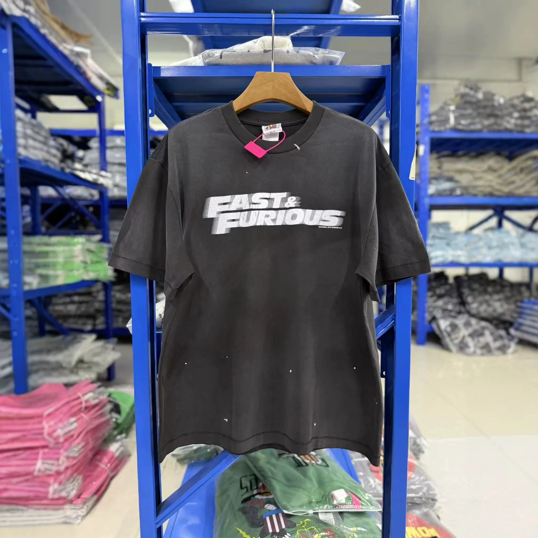 Washed Vintage Short Sleeve T-Shirt Saint Mx6 Fast Furious Collaborative Edition Loose Fit American Style Casual Wear