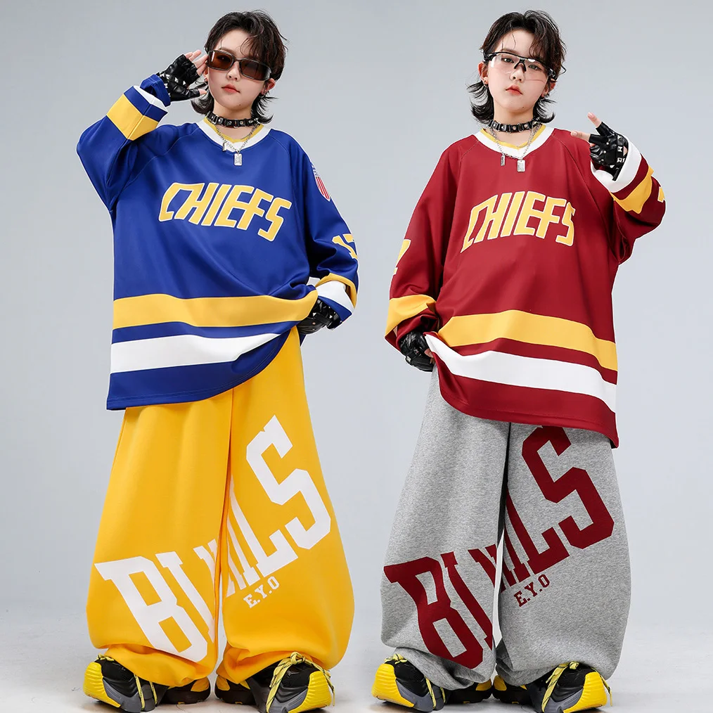 

Детская уличная одежда в стиле хип-хоп для мальчиков и девочек: свободные повседневные спортивные комплекты из футболки и брюк, детские костюмы для танцев