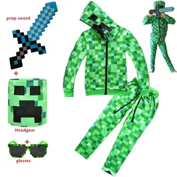 Kids Halloween Crawler Creepersw Cosplay Costume Funny Hoodie Sweatshirt Birthday Party Jacket Green Armor C-Creeper Anime suit