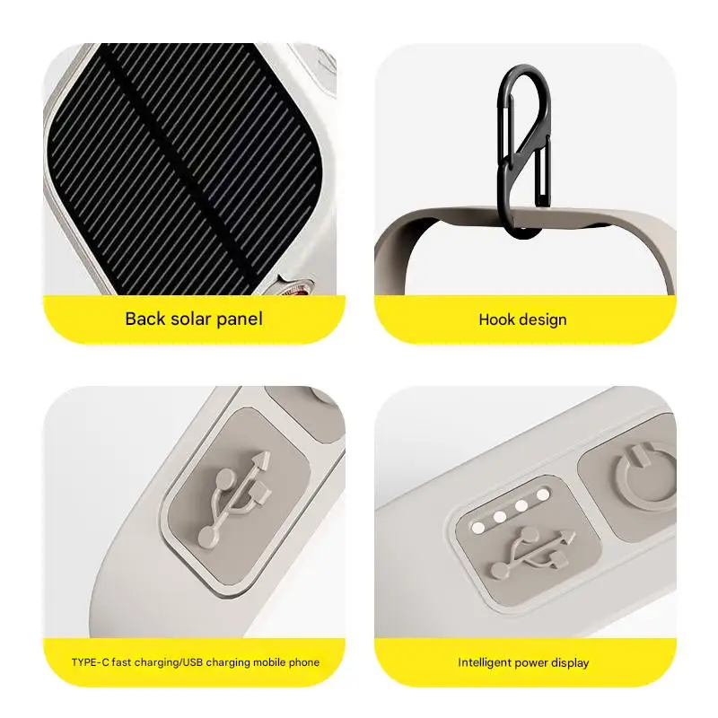 بنك طاقة شاحن بالطاقة الشمسية بقدرة 9000 مللي أمبير في الساعة مع وقت تشغيل ليلي طوال الليل، مصباح يدوي LED مقاوم للماء 8 × 8 سم IP66 (3 ألوان وستروب)، خطاف مغناطيسي #5