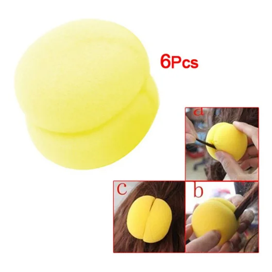 6 Pcs Yellow Sponge Ball Hair Styler Curler Roller Tool for Lady