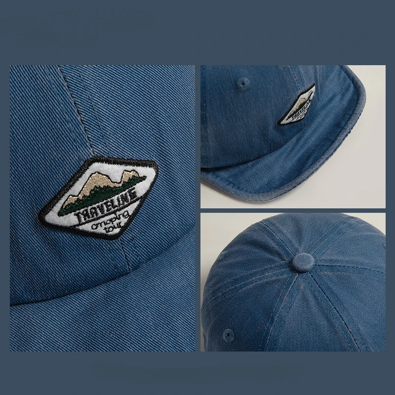 Short-Brimmed Hat Men\'s Washed Denim Soft Brim Peaked Cap Women\'s Style Distressed Patch Big Head Circumference Baseball Cap