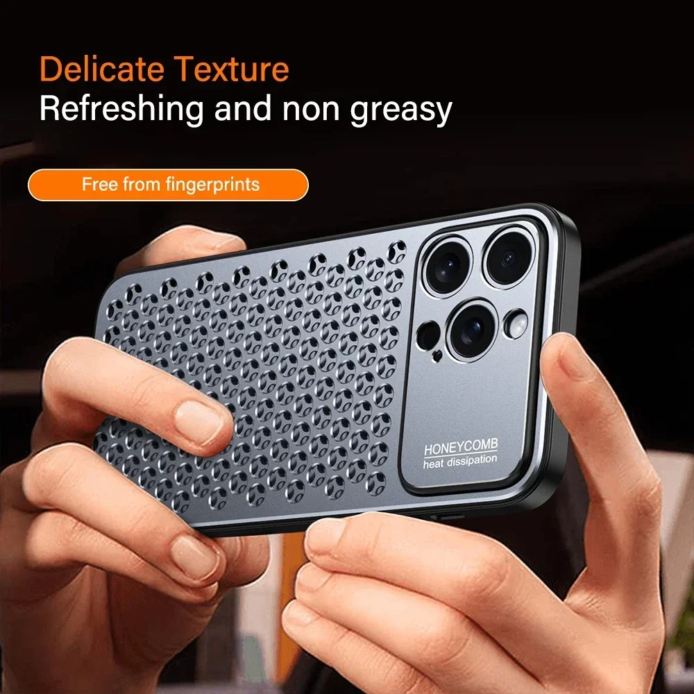 Luxury Aluminum Alloy Silicone 2-in-1 Cooling Phone Case for IPhone16 13 14 15Pro Max Silicone Frame Metal Lens Shockproof Cover