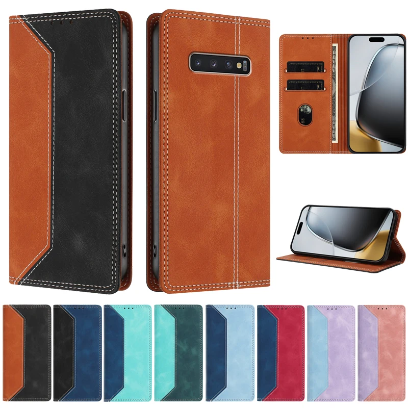 Wallet Flip Cover Phone Case For Samsung Galaxy S10 S9 S8 S7 S6 Edge Lite Plus E Luxury Color Magnetic Anti-theft Leather Cases