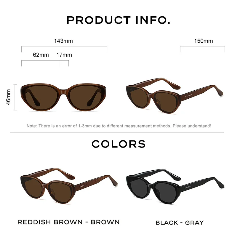 CAPONI Hot Style Women Sunglasses Polarized Outdoor Vintage Design Cat Eye Eyewear Brand Acetate UV400 Brown Sun Glasses BH24006
