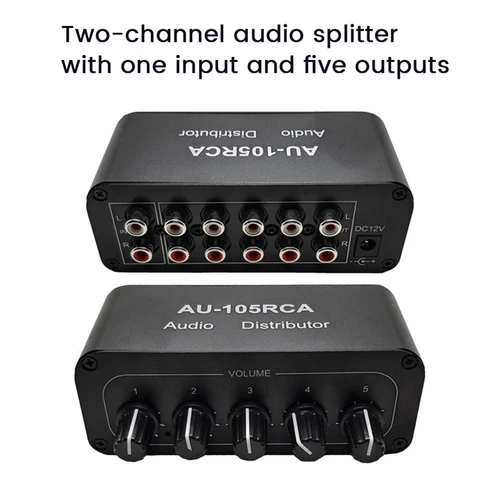 Distribuidor de audio de 5 canales Mezclador de audio estéreo Divisor de 1 entrada y 5 salidas para amplificador de potencia Audio activo
