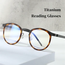 High Quality Pure Titanium Photochromic Anti Blue Light Reading Glasses for Men Woman with Oval Brand Design Presbyopia Glasses