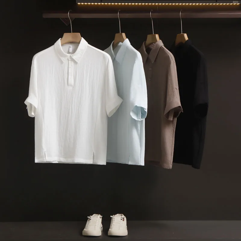 2026 Quality Vintage Golf Sports Casual Short Sleeve Shirt Men Summer Thin Collar Short Sleeve T-Shirt Five Sleeve Lightweight