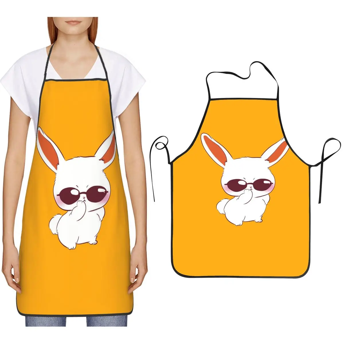 

Chill Bunny с солнцезащитными очками, дизайнерский фартук для шеф-повара, кулинарии, кухни, нагрудник для уборки кухни, фарфор для женщин и мужчин, живопись