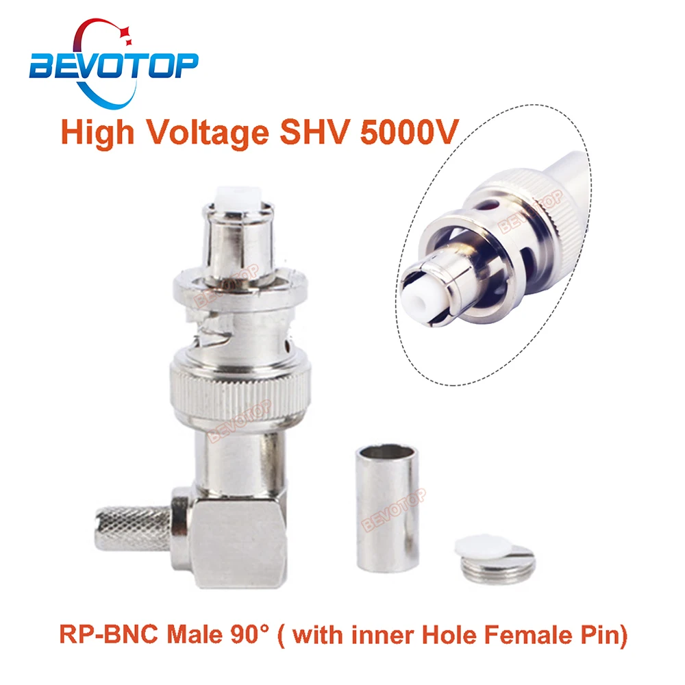 BEVOTOP New SHV 5000V RP-BNC Male Right Angle 90° Plug Jack High Voltage RF Coaxial Connector for 50-3 RG58 RG142 RG223 Cable