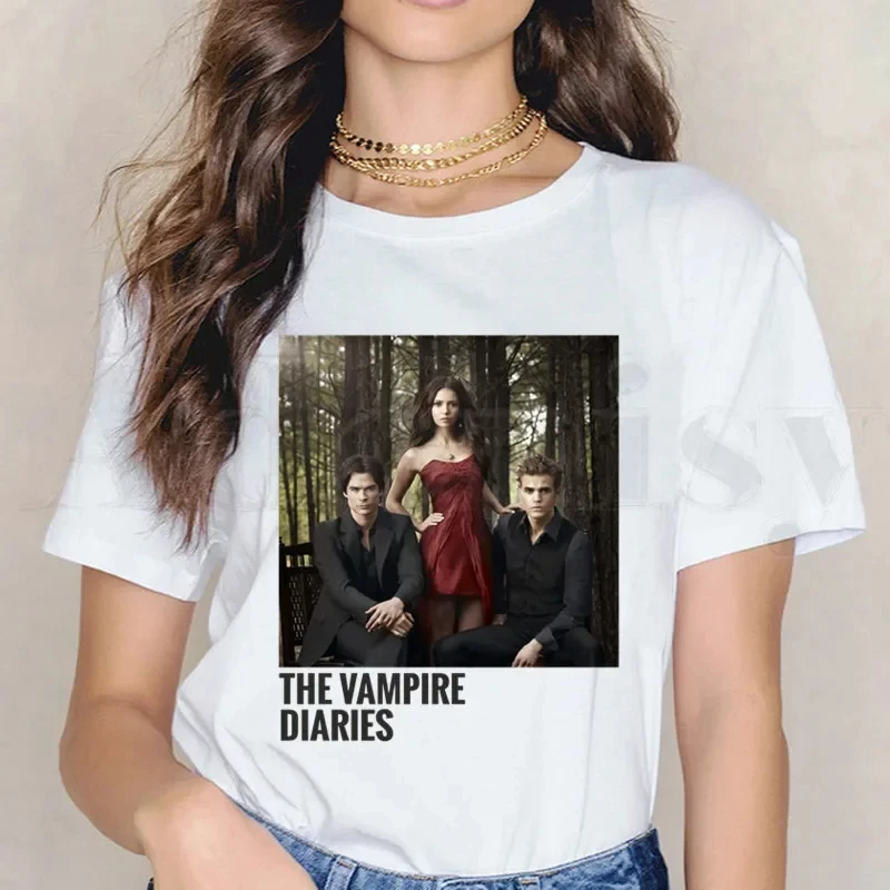 The Vampire Diaries Harajuku Printed Graphic Short Sleeve Female Tops Tees Harajuku VintageT Shirts Women\'s Cotton T-shirt