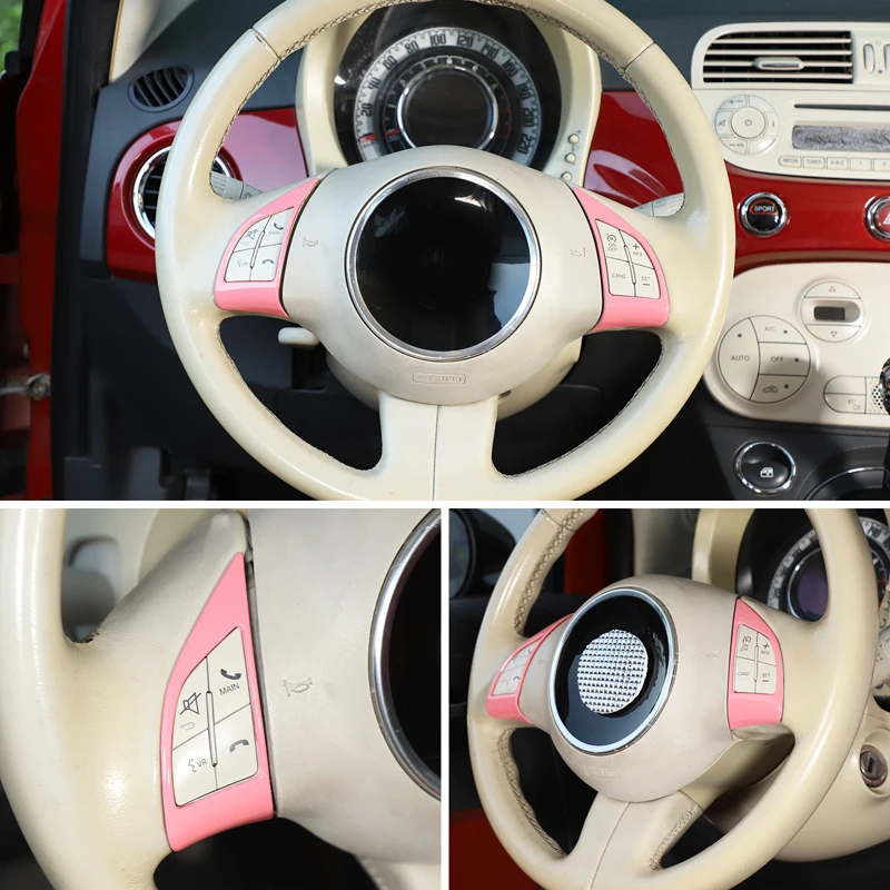 For Fiat 500 Abarth 595 695 10-15 ABS Carbon Fiber Car Steering Wheel Button Frame Cover Trim Sticker Interior Car Accessories 3