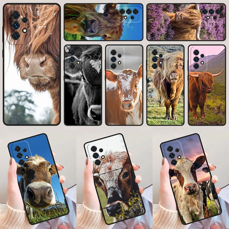 Cute Highland Cow For Samsung Galaxy A52 A72 A73 A20e A21S A50 A70 A11 A12 A42 A31 A40 A51 A71 A32 A80 A91 Phone Case Cover