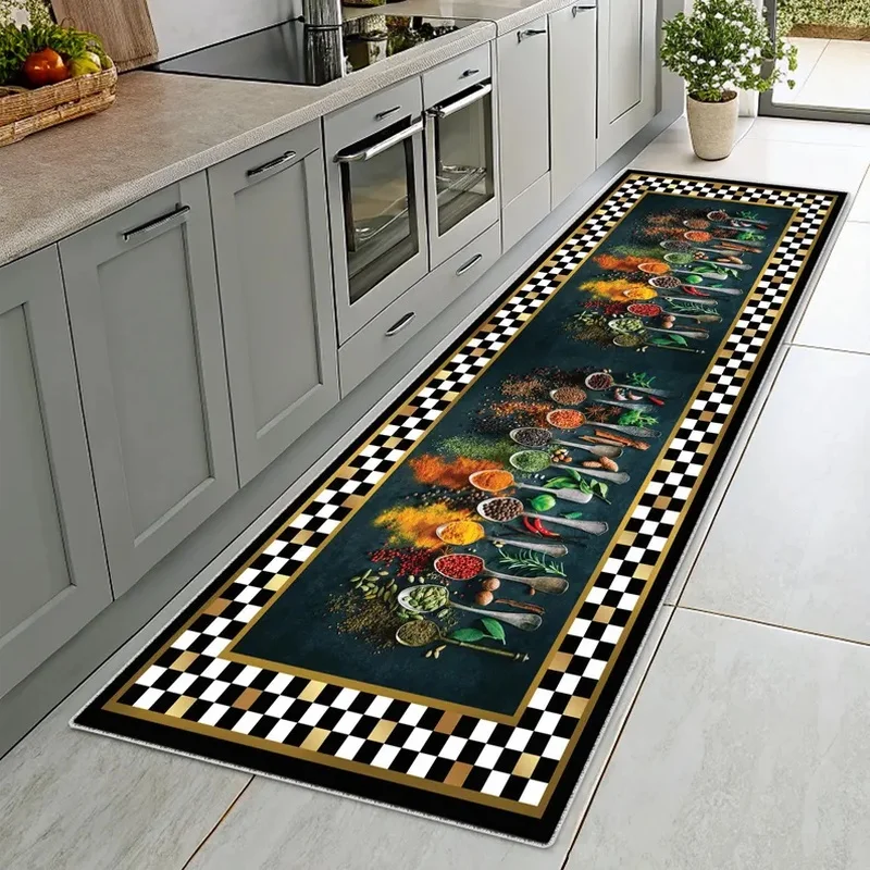VIKAMA Spice Plaid Kitchen Runner Rug, Non-Slip Washable Floor Mat, Chef Cooking Decor Carpet for Hallway Entryway