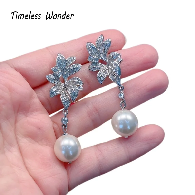 

Timeless Wonder Fancy Zircon Glass Pearl Floral Stud Earrings for Women Designer Jewelry Runway Goth Luxury Rare Gift Cute 3155