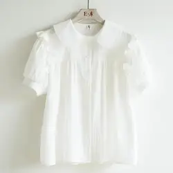Sweet Pleated Loose White Blouse Spring Summer New Long Sleeve Solid Color All-match Shirt Tops Fashion Harajuku Women Clothing