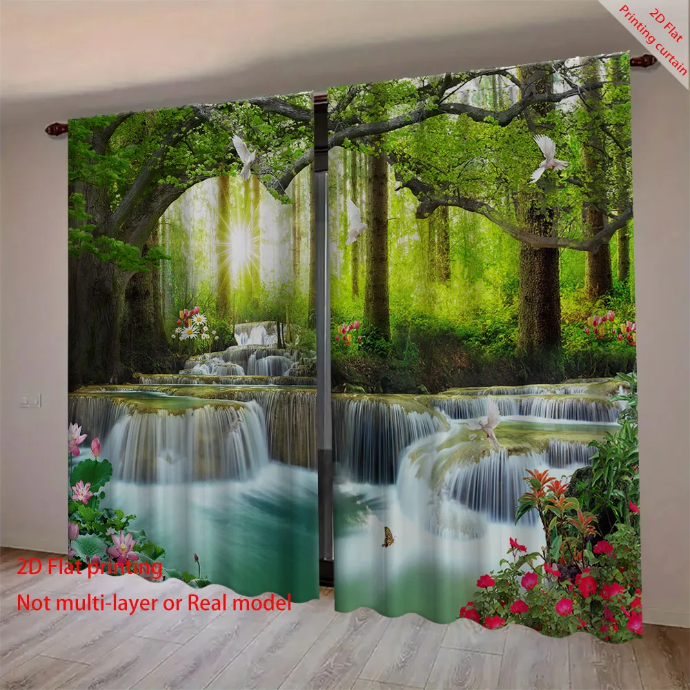 

Forest waterfall printed curtains, home decoration curtains, bedroom, living room, dormitory and office sunshade curtains