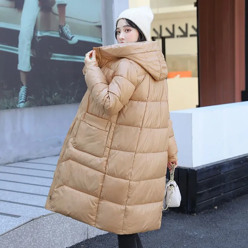 2024 Women's Winter Parkas Mid length Coat Loose Coat Thickened Bright Face Cotton Coat Women Cotton Padded Jacket