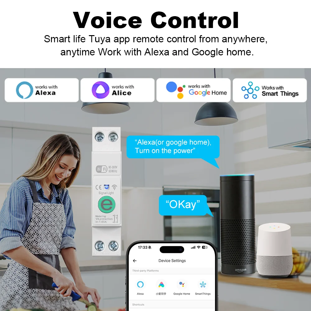 eWeLink 1P + N 63A WIFI قطاع دارة ذكي التبديل الطاقة مقياس الطاقة كيلوواط ساعة مفتاح بالتحكم عن بعد الموقت التتابع MCB الجهد الحالي حماية