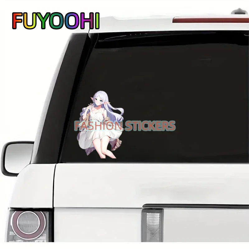 FUYOOHI Play Stickers Frieren Anime Girl ملصق سيارة شخصية لوح التزلج واقية من الشمس الزجاج الأمامي ملصق الديكور #4