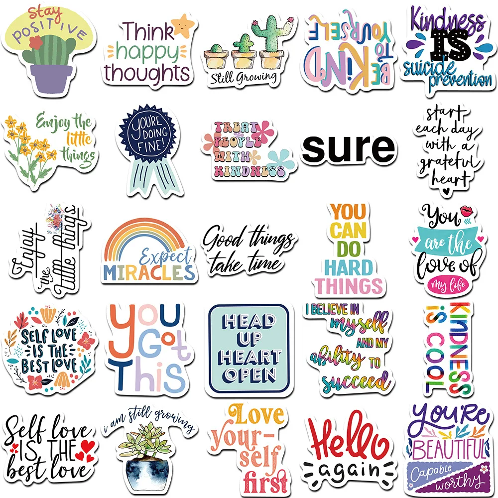 52pcs Inspirational Quote Stickers Pack Positive Decals for Water Bottle Laptop Phone Skateboard Helmet Gifts for Teens Kids