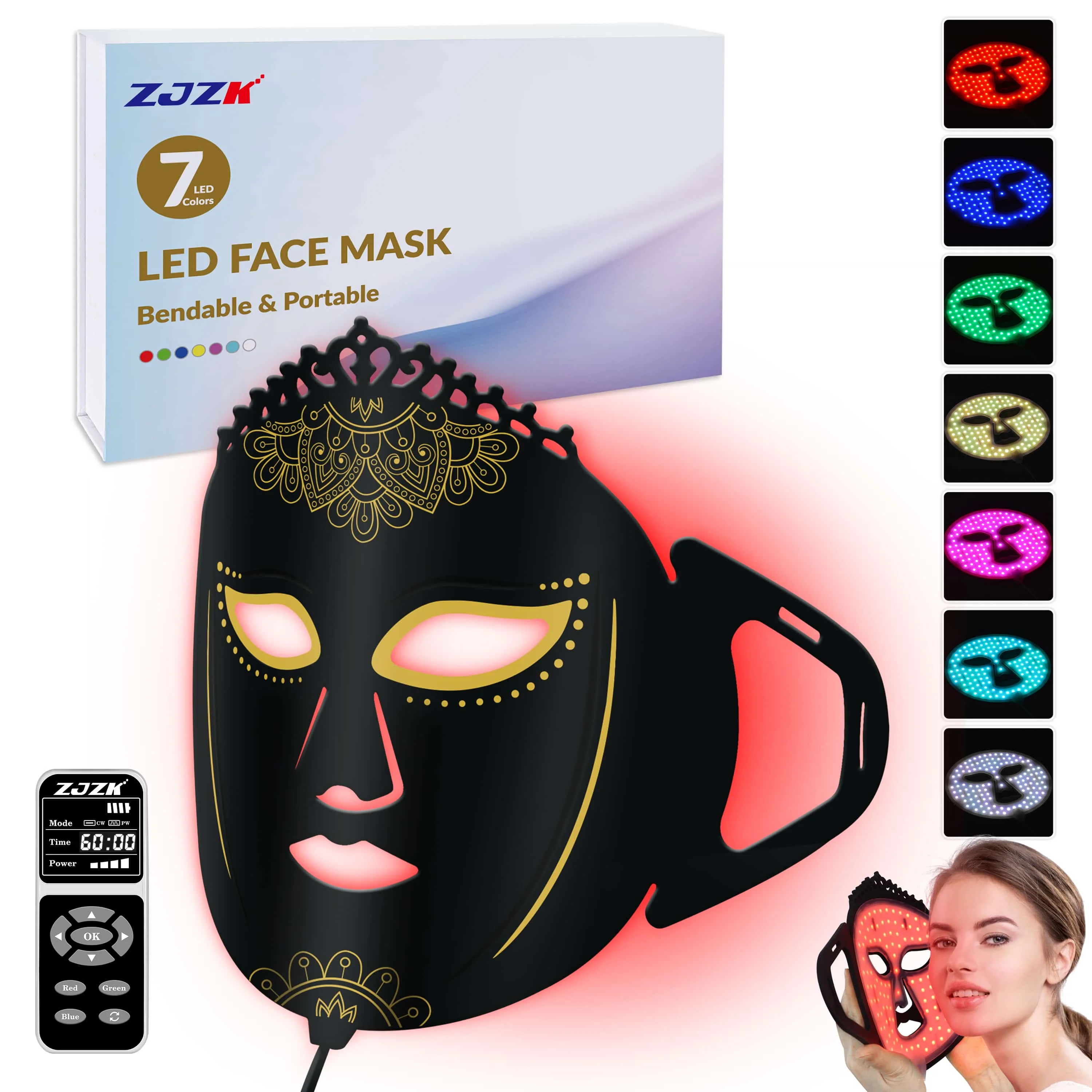 Dawfek 7 Color Led Light Therapy Face Mask Light Therapy Facial Improve Skin Elasticity And Lighten Dark Circles Whitening