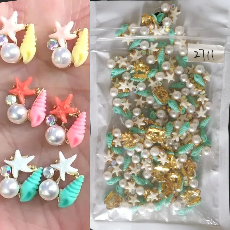 10Pcs Blue Starfish/Conch 3D Nail Charms With White Pearl Alloy Starfish Nail Art Decor For Holiday Beach DIY Nail Rhinestone &*