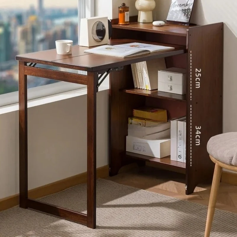 Folding office desk bookshelf combination, student study desk, folding computer desk, bedroom writing desk, workbench