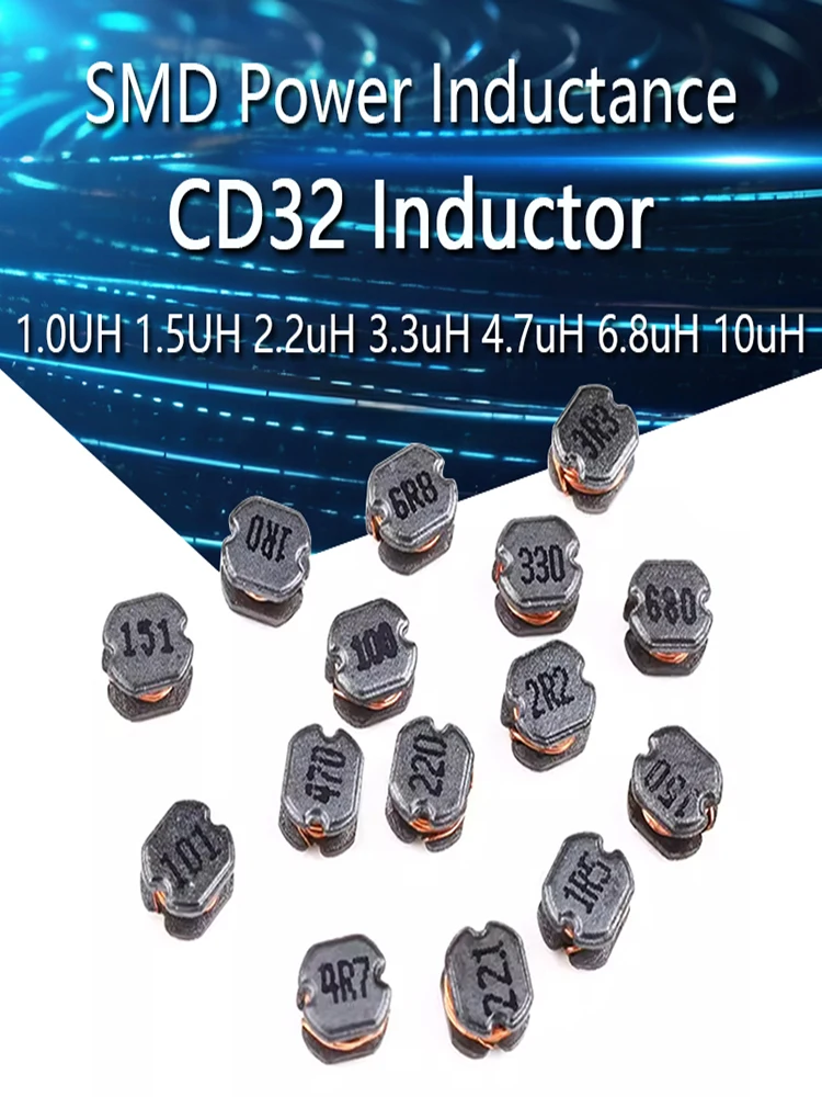 Inductance d'alimentation SMD, InEventCD32, 1.0UH, 1.5UH, 2.2uH, 3.3uH, 4.7uH, 6.8uH, 10uH, 15UH, 22UH, 100uH, 150UH, 220UH, 330UH, 470UH, 680UH, 10 pièces
