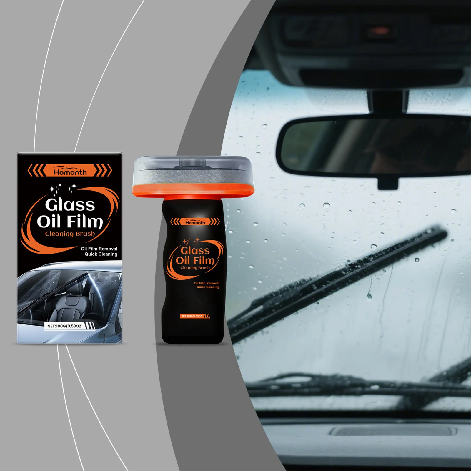 Car Glass Oil Film Cleaning Brush with Microfiber Head Removes Water Stains Grease for Windshield Mirror Easy Use Tool
