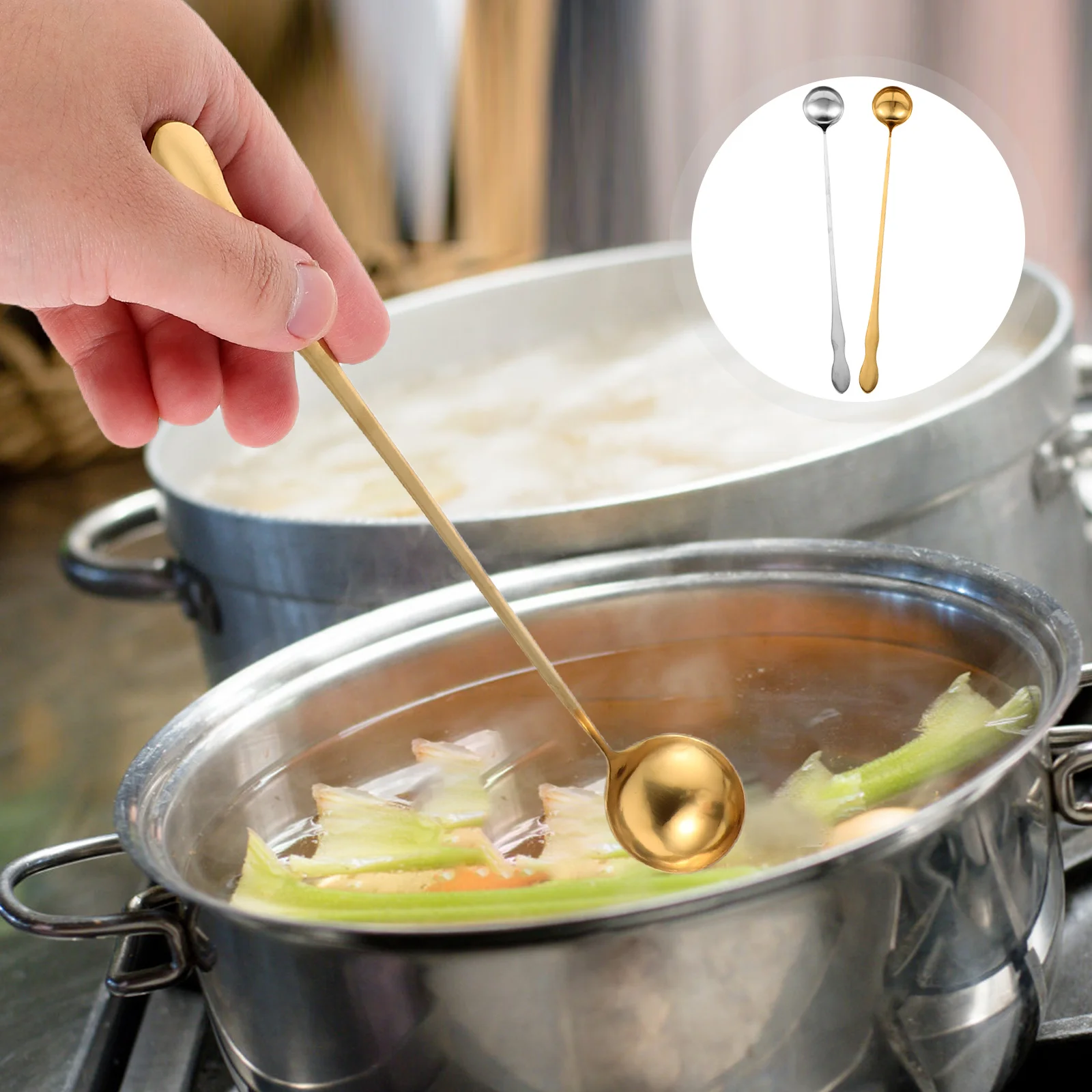 

4Pcs Stainless Steel Sauce Spoon Long Handle Multipurpose Hotpot Serving Stirring Coffee Mixing Kitchen Cooking Utensils 11.9
