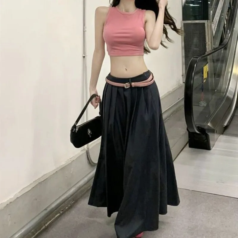 Hotsweet Dress Sets for Women Korean Style Summer Pink Camisoles Ins Sweet Cool Ankle Length Skirts High Street Fashion Girls