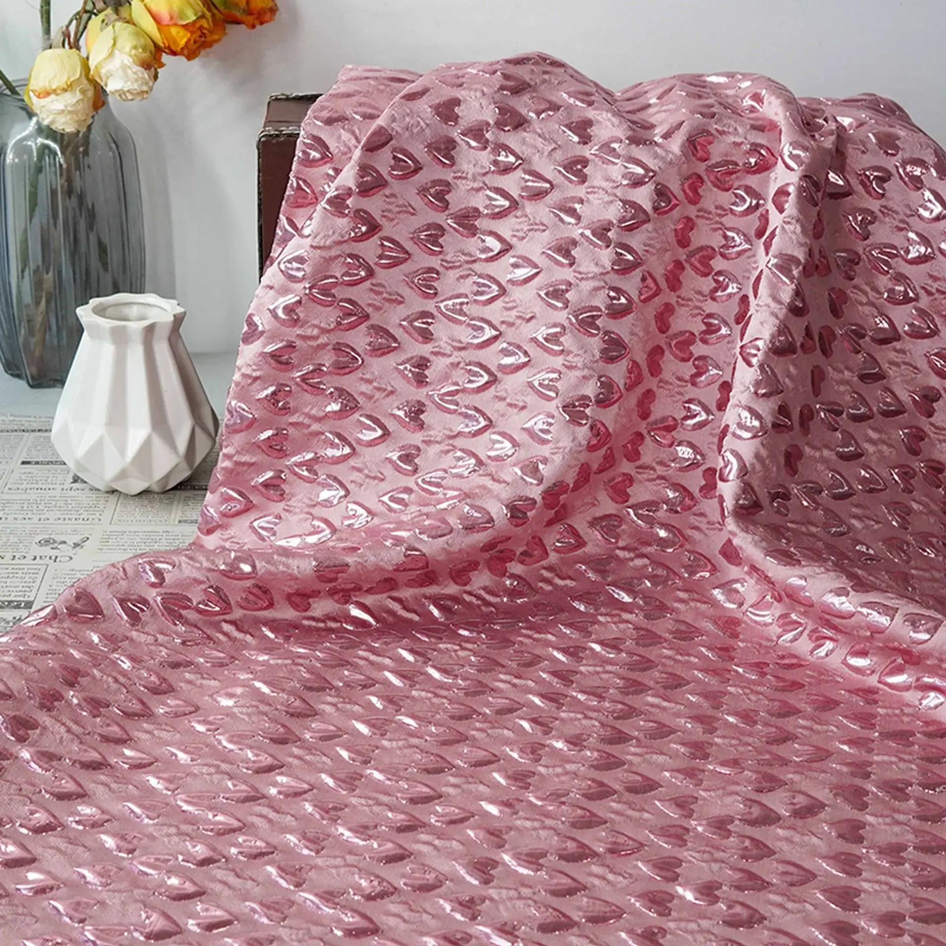 

Romantic Style 3d Relief Heart Jacquard Fabric Women's Dress Vest Jacket Luggage Bag Decorative Sewing Fabric